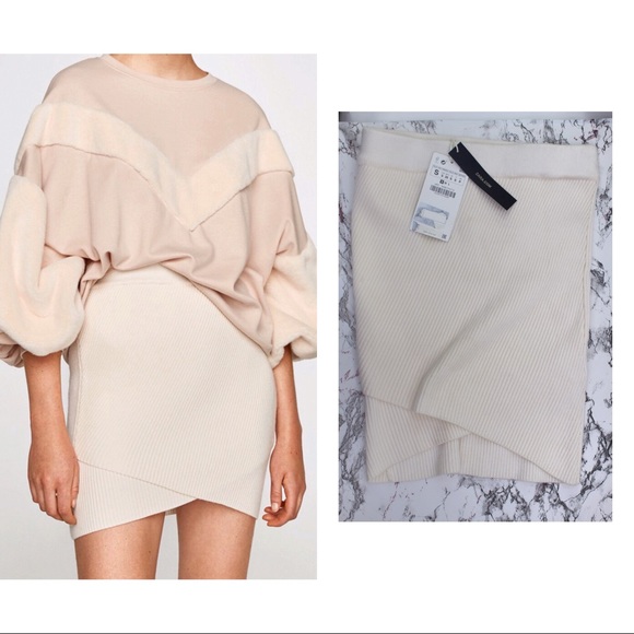 Zara NWT Knit Asymmetrical Neutral Hued Skirt Small - Picture 3 of 5